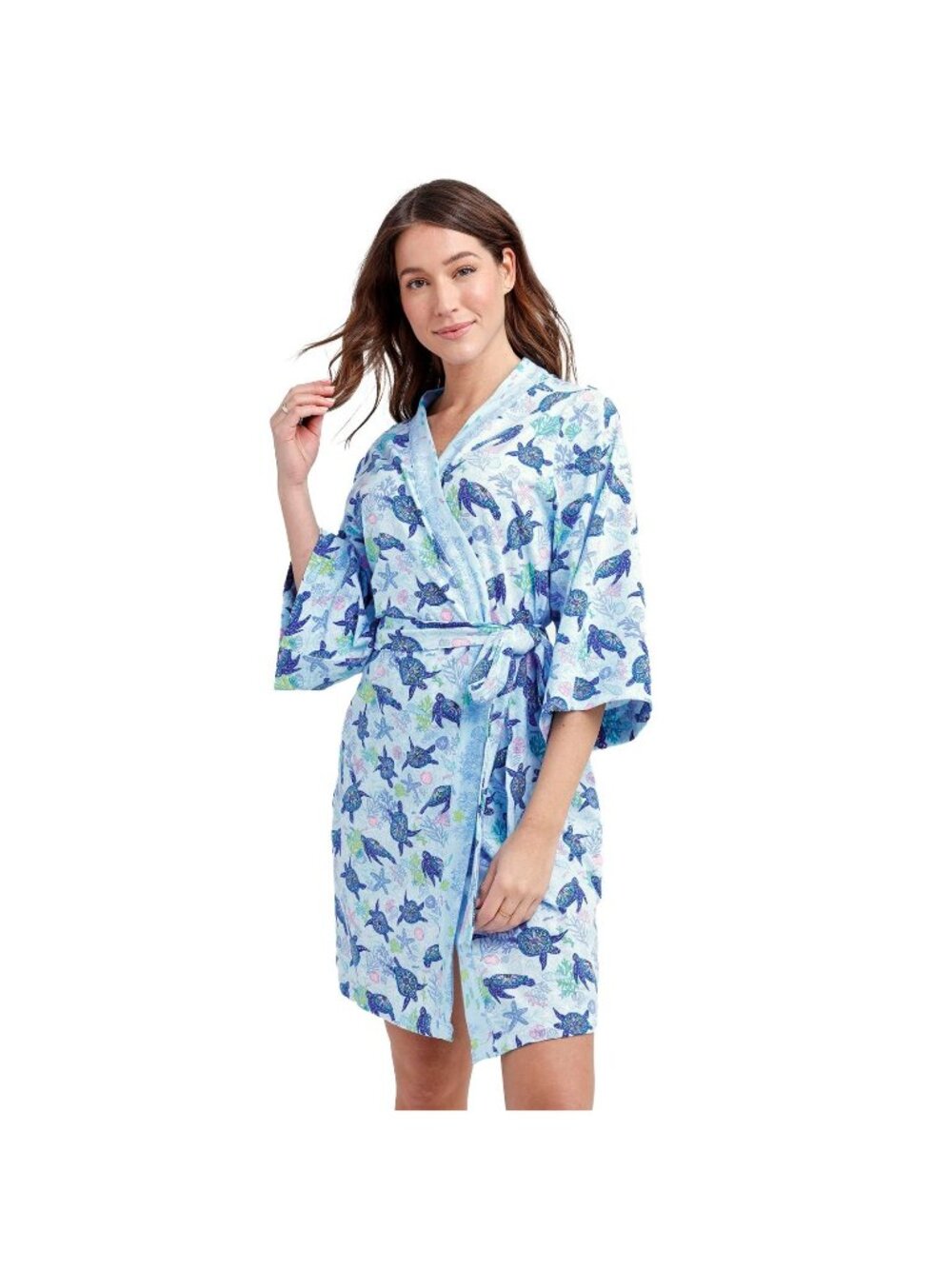 Vera Bradley Women's Cozy Knit Robe Turtle Dream Large/XL Blue